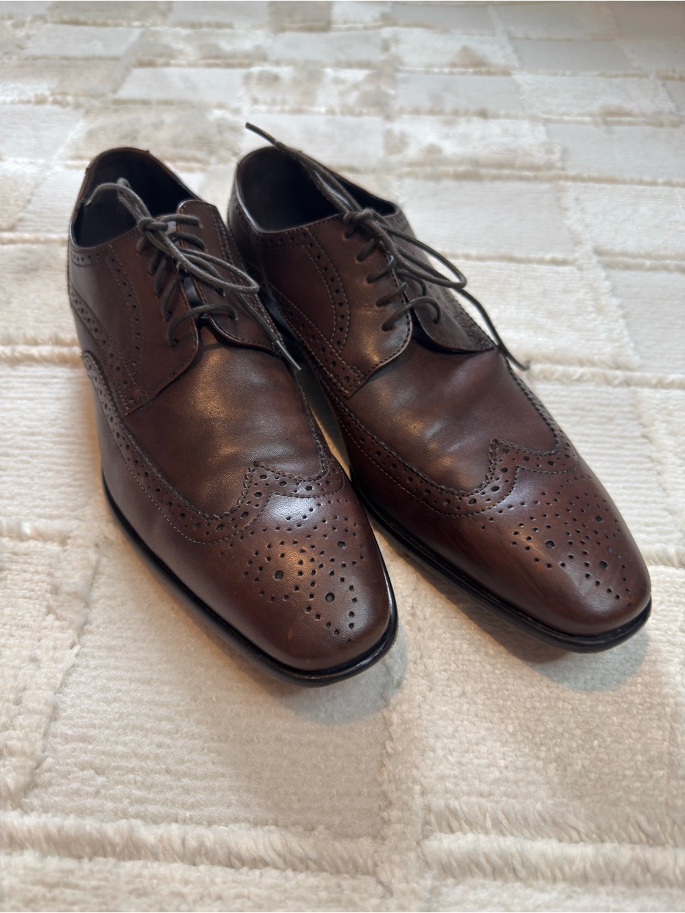 Hugo Boss Brown Leather Wingtip Oxford Dress Shoes Brogues